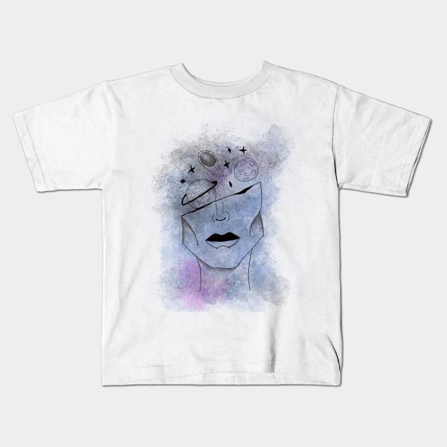 Girl with planets and space Kids T-Shirt by ri_git